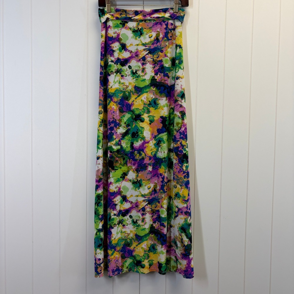 Got Style Y2K Foldover Watercolor Maxi Skirt Women Size S Abstract Festival USA